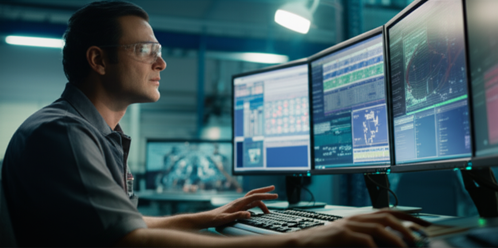 Técnico monitoreando sistemas industriales